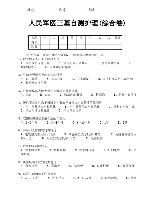 人民军医三基自测护理(综合卷) 1