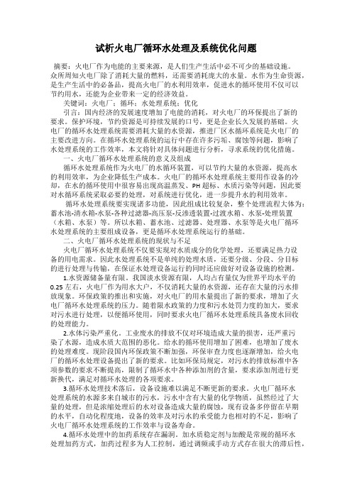 试析火电厂循环水处理及系统优化问题