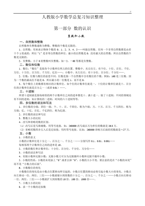 2017年度小学数学毕业总复习资料学习知识重点汇总整编