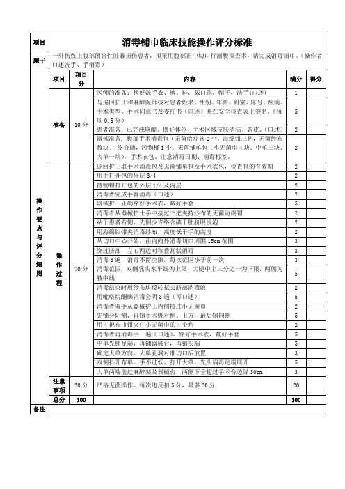 消毒铺巾临床技能操作评分标准