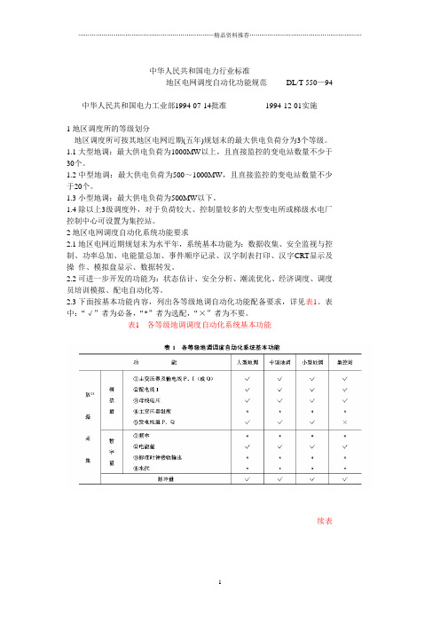 地区电网调度自动化功能规范