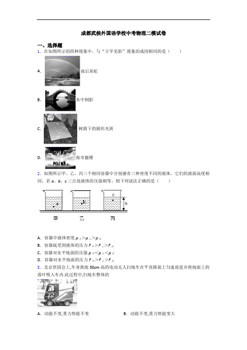 成都武侯外国语学校中考物理二模试卷