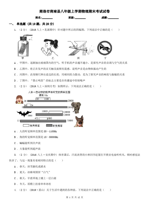 商洛市商南县八年级上学期物理期末考试试卷