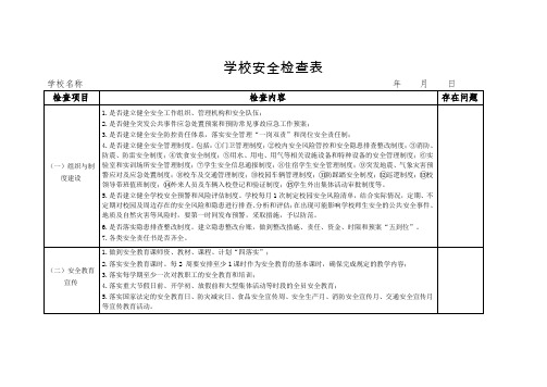 学校安全检查表2018.3.8