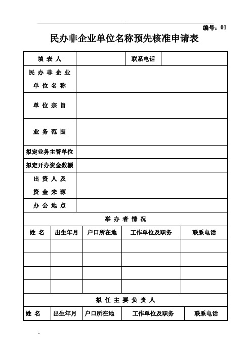 1.民办非企业单位名称预先核准申请表