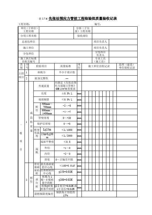 5.7.6 先张法预应力管桩工程检验批质量验收记录