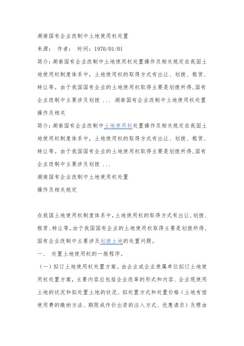 湖南国有企业改制中土地使用权处置