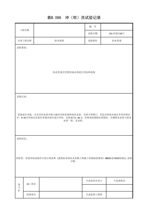 给水冲(吹)洗试验记录