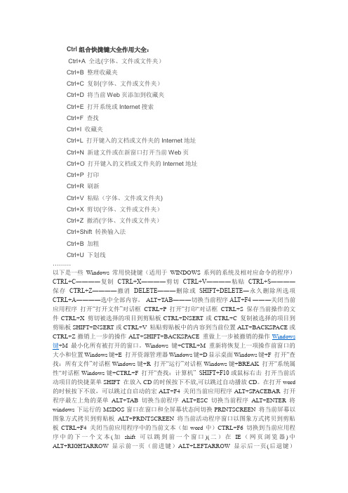 Ctrl组合快捷键大全作用大全：