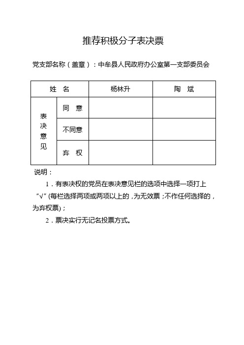 入党推荐积极分子表决票