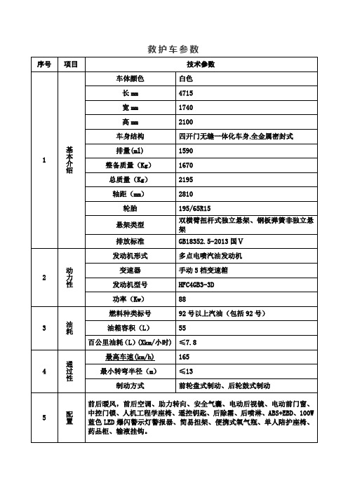 救护车参数