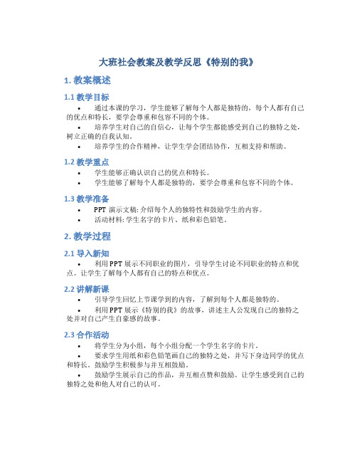 大班社会教案及教学反思《特别的我》