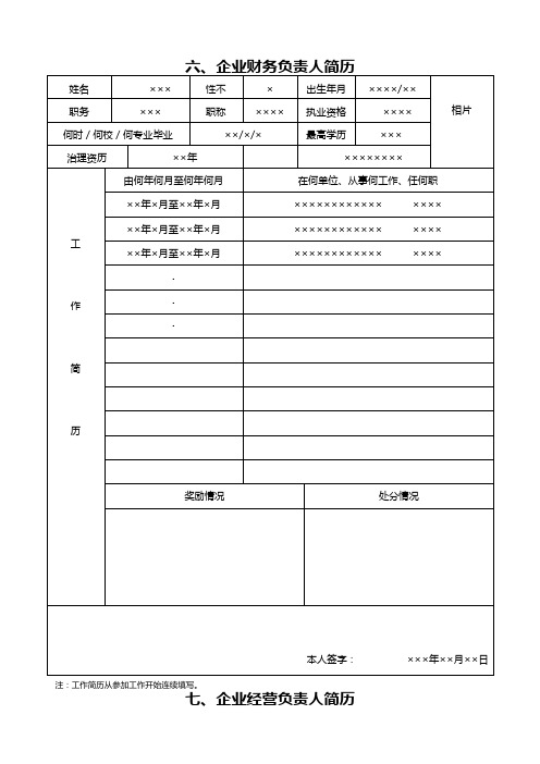 企业财务负责人简历