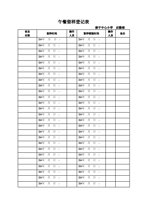 午餐留样登记表