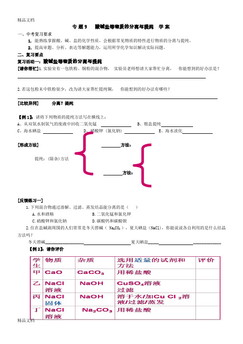 (整理)初中化学专题9《酸碱盐等物质的分离与提纯》学案.