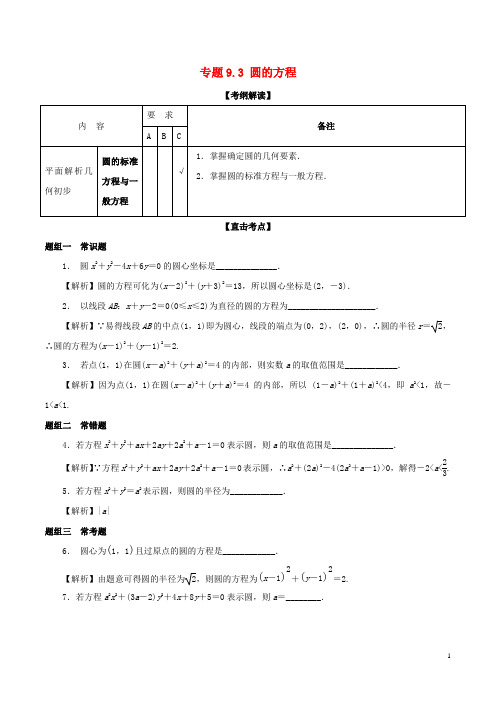 (江苏版)2018年高考数学一轮复习专题9.3圆的方程(讲)