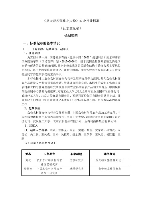 《复合营养强化小麦粉标准》编制说明