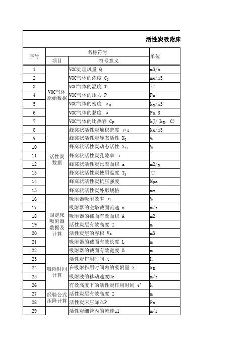 活性炭吸附装置设计计算