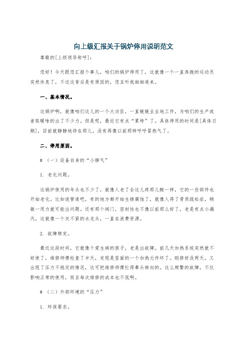 向上级汇报关于锅炉停用说明范文