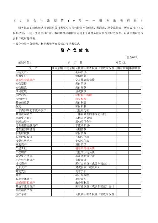 财务报表标准格式-完整版