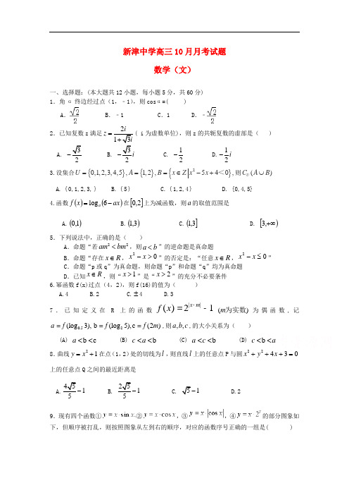 四川省新津中学高三数学10月月考试题 文(无答案)