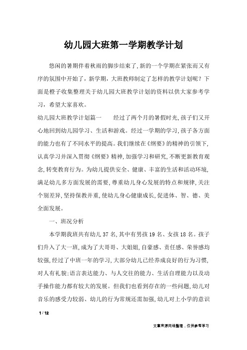 幼儿园大班第一学期教学计划_工作计划