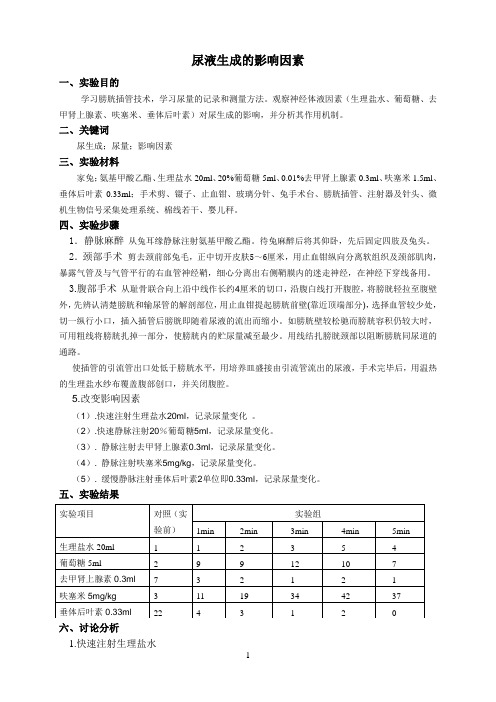 尿生成的影响因素实验报告