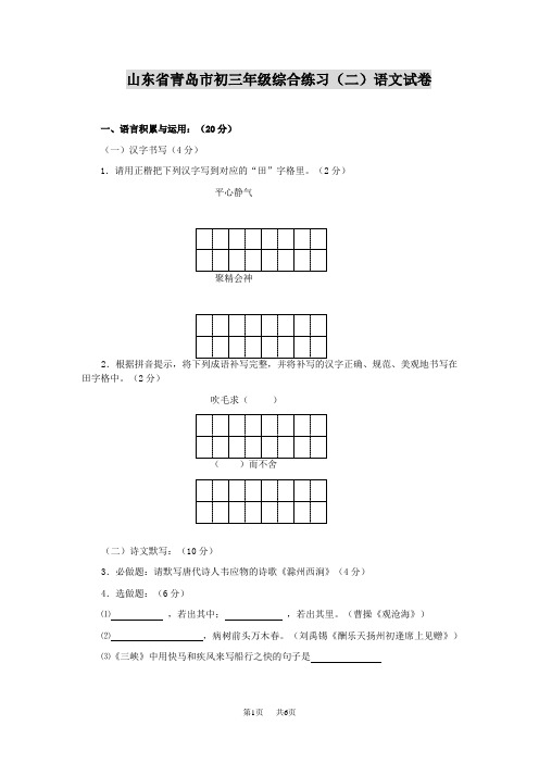 初三年级综合练习(二)语文试卷3