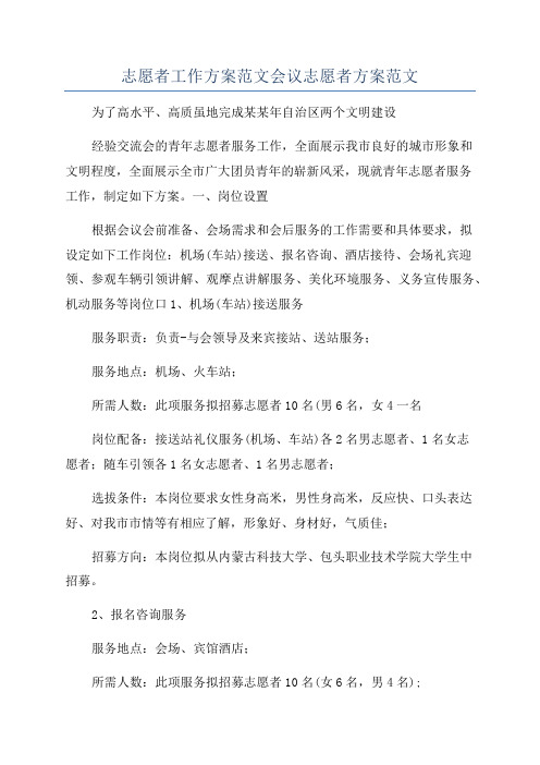 志愿者工作方案范文会议志愿者方案范文