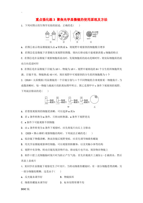 高考生物一轮复习 第一单元 重点强化练3 聚焦光学显微镜的使用原理及方法(含解析)-人教版高三全册生