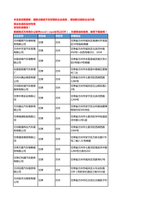 2020新版甘肃兰州车辆服务企业公司名录名单黄页联系方式大全75家