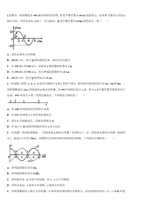 1如图为一简谐横波在t010s时刻的波形图P是平衡位置为x