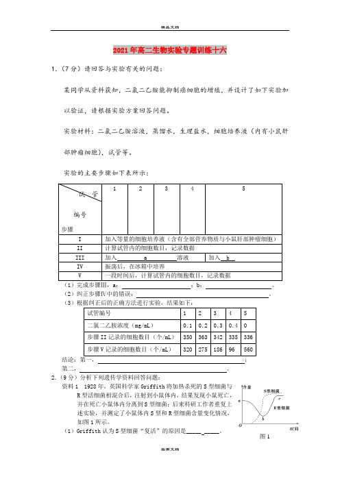 2021年高二生物实验专题训练十六