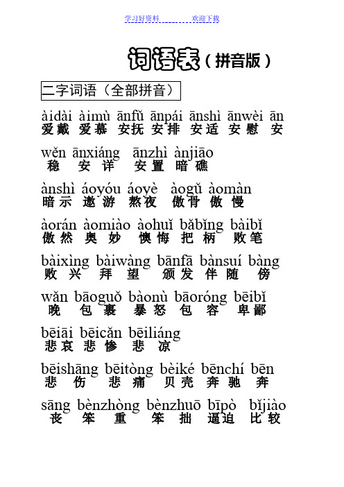 中考必会二字,四字词语表(含拼音)