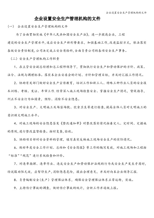 企业设置安全生产管理机构的文件