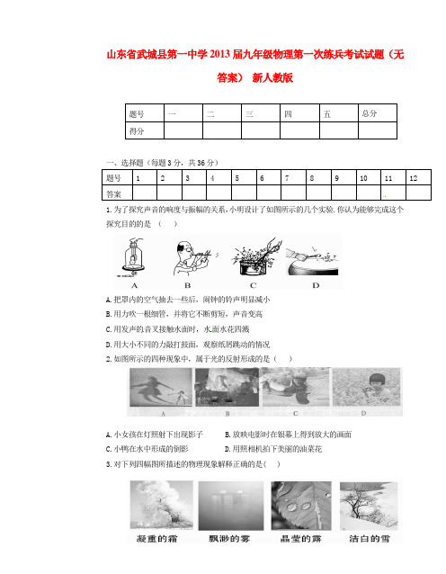 山东省武城县九年级物理第一次练兵考试试题(无答案) 