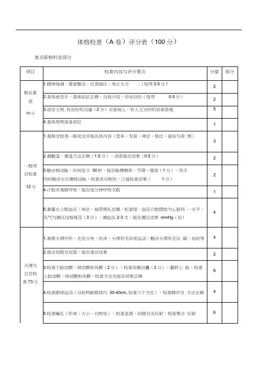 体格检查评分表(三基)