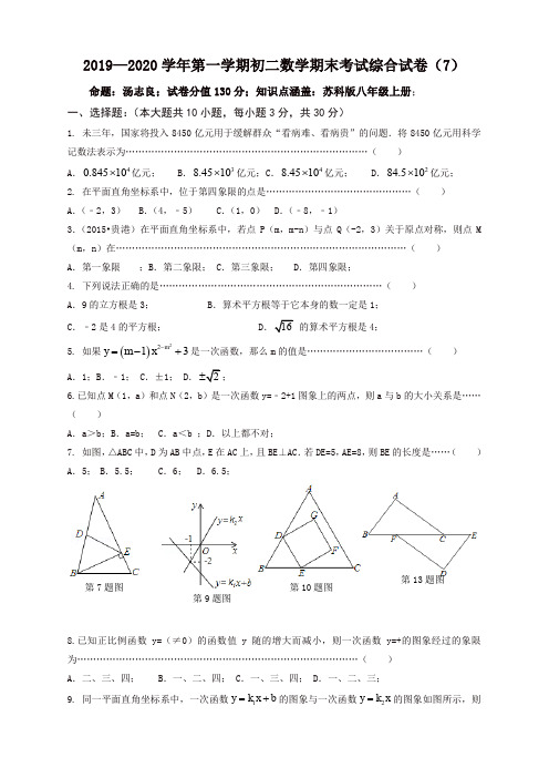 苏州市第一学期初二数学期末考试综合试卷(7)及答案