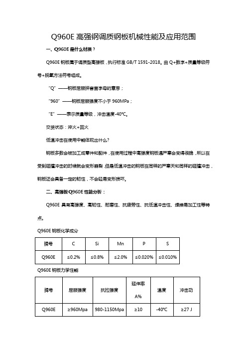 Q960E高强钢调质钢板机械性能及应用范围