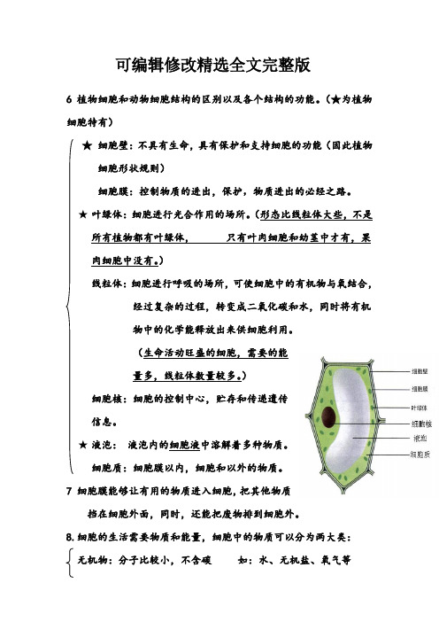 6-植物细胞和动物细胞结构的区别以及各个结构的功能精选全文