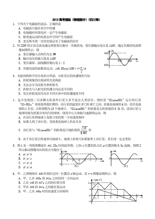 2013年四川省高考物理试题(精致绘图版)