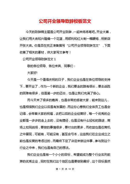 公司开业领导致辞模板范文