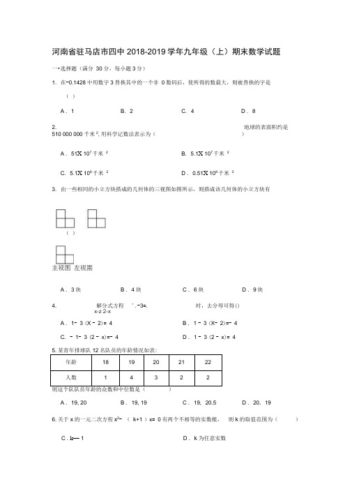河南省驻马店市四中2018-2019学年九年级(上)期末数学试题
