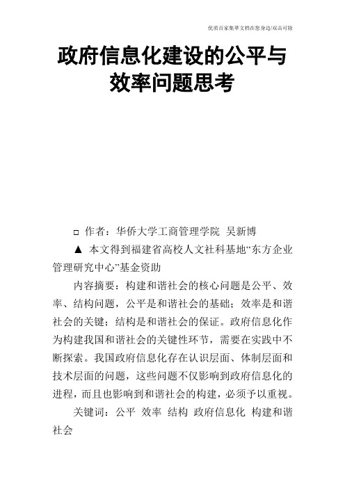 政府信息化建设的公平与效率问题思考