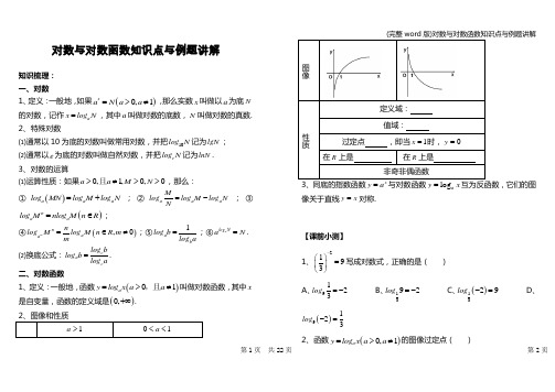 (完整word版)对数与对数函数知识点与例题讲解