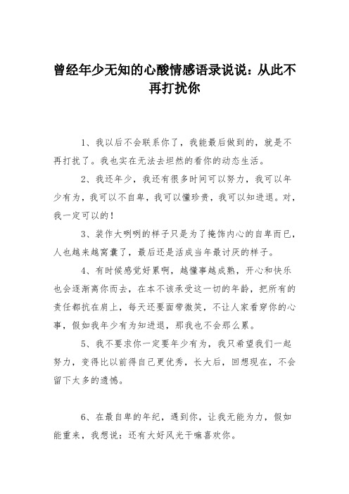 曾经年少无知的心酸情感语录说说：从此不再打扰你