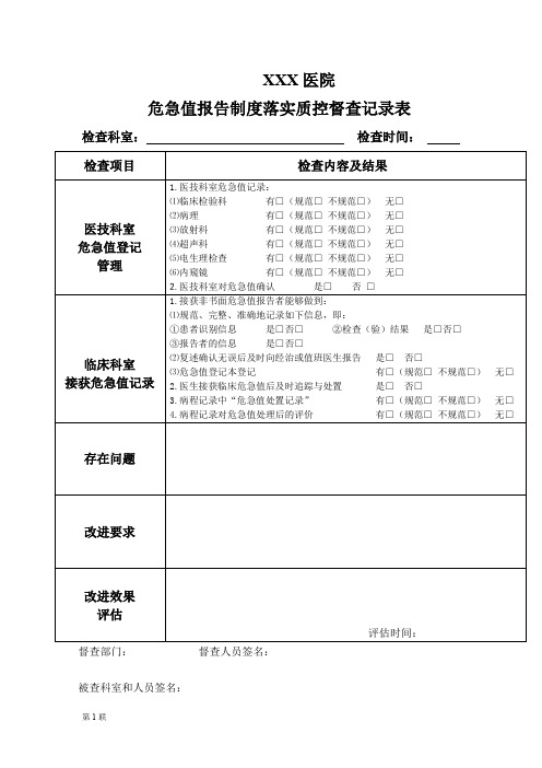 危急值报告制度落实督查记录、反馈记录