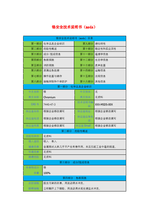 铬安全技术说明书(msds)