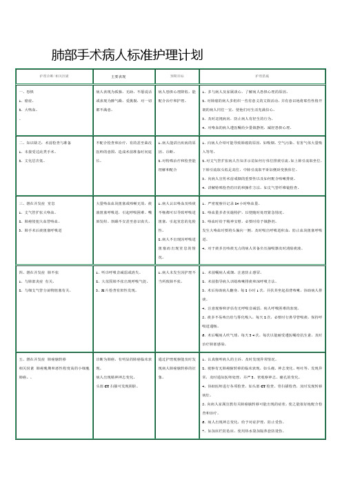 肺部手术病人标准护理计划