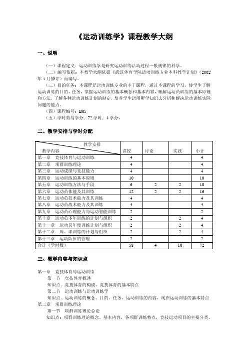 《运动训练学》课程教学大纲